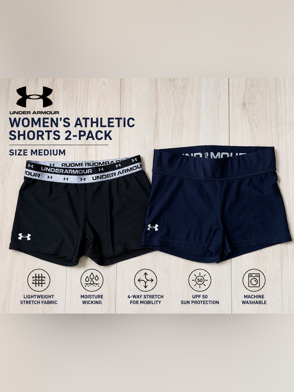 Under Armour Women’s Athletic Shorts 2 Pack Size M Black Navy Compression